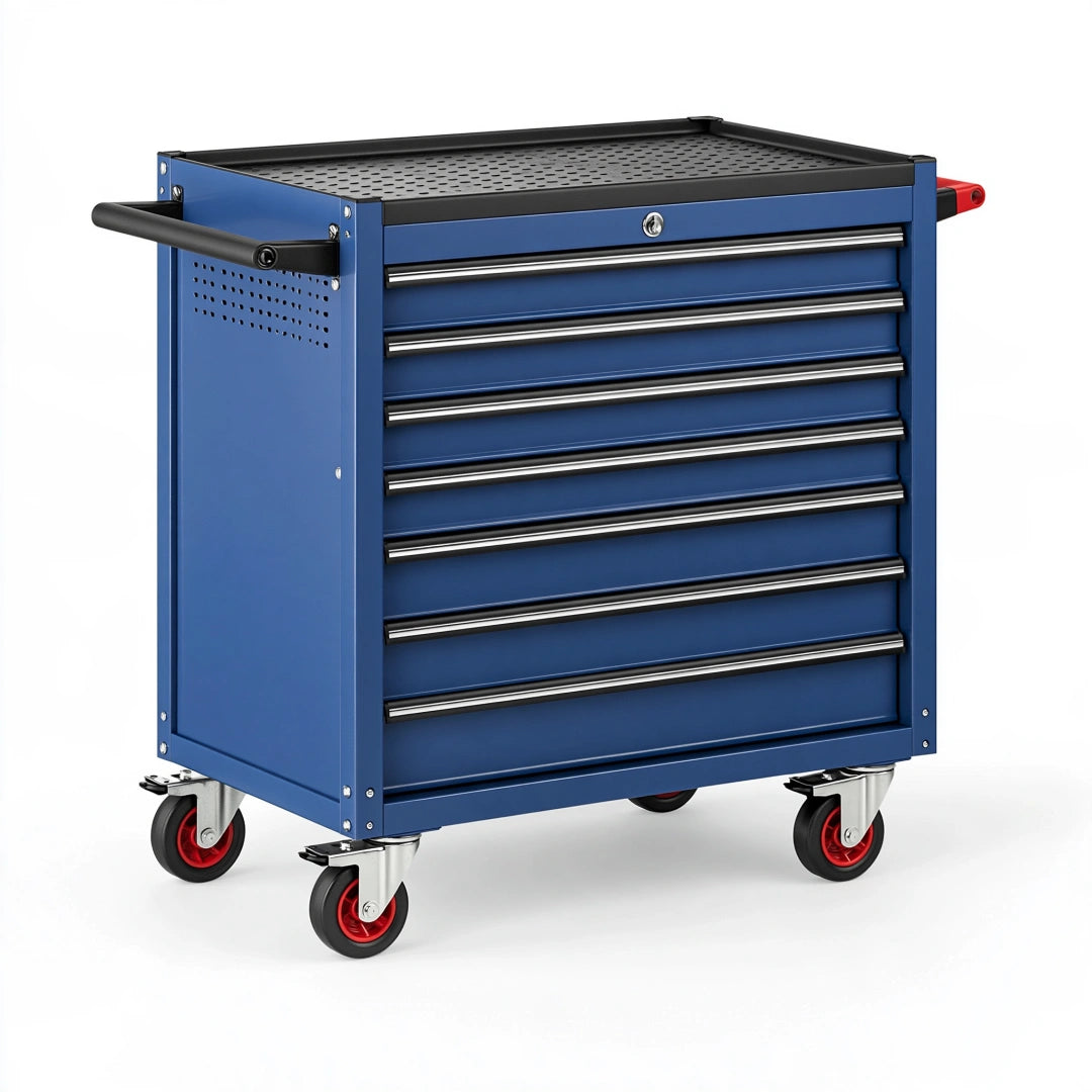 Servante d atelier 80 x 45 x 95 cm en acier bleu avec 7 tiroirs et roulettes