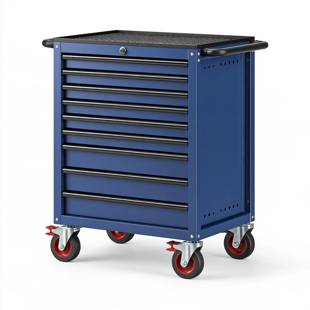 Chariot à outils 75 x 45 x 95 cm en acier bleu à 8 tiroirs mobile