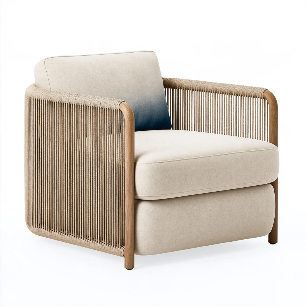 Fauteuil 82 x 85 x 78 cm en bois et corde beige style contemporain