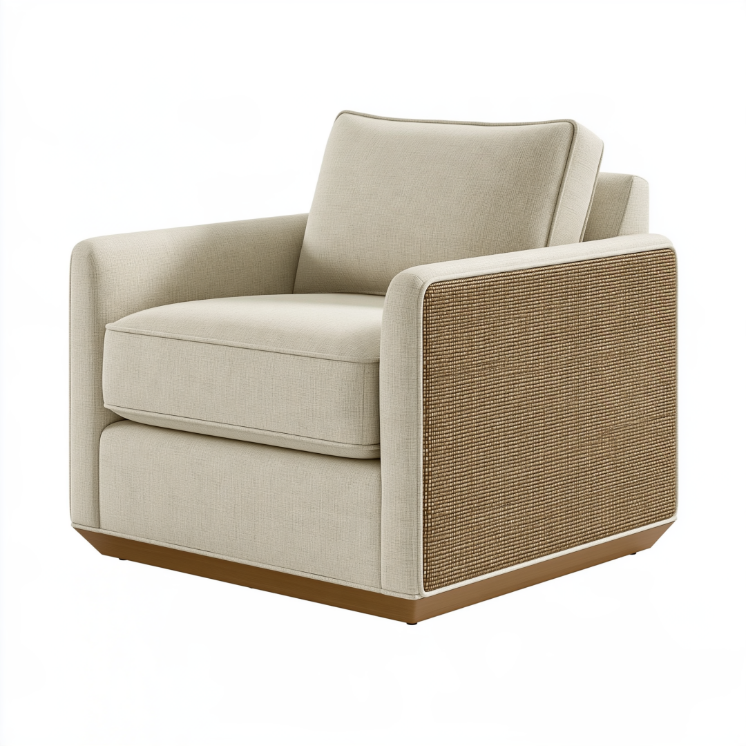 Fauteuil 90 x 88 x 85 cm en tissu beige avec panneau tressé style contemporain