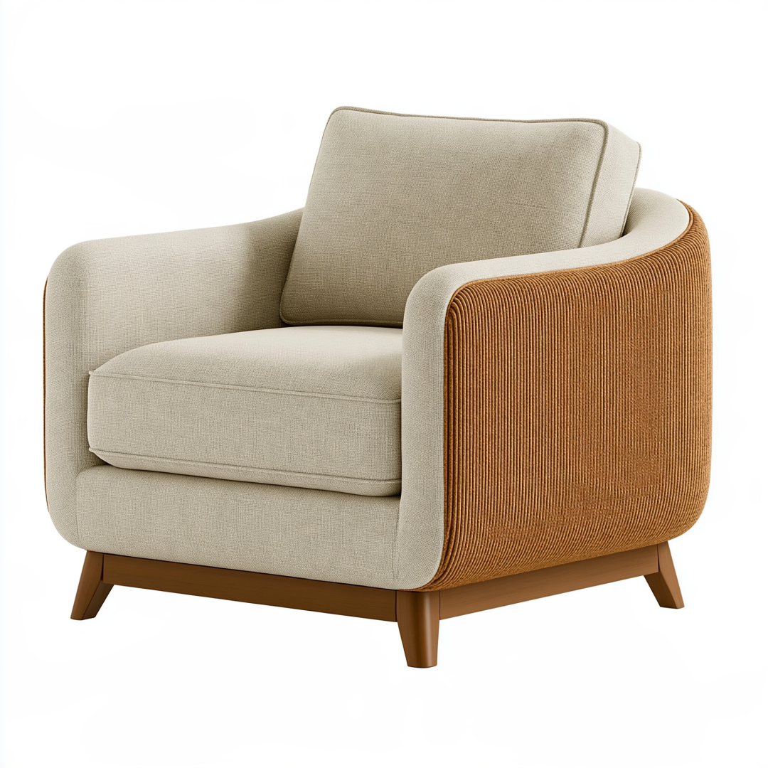 Fauteuil 90 x 88 x 84 cm en tissu beige et velours côtelé brun contemporain pour salon