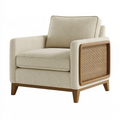 Fauteuil 85 x 82 x 86 cm en tissu beige avec bois et cannage style contemporain