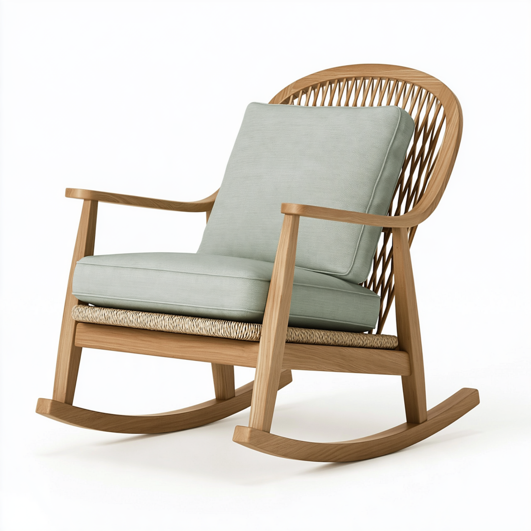 Fauteuil à bascule 72 x 92 x 102 cm en bois naturel vert sauge style scandinave