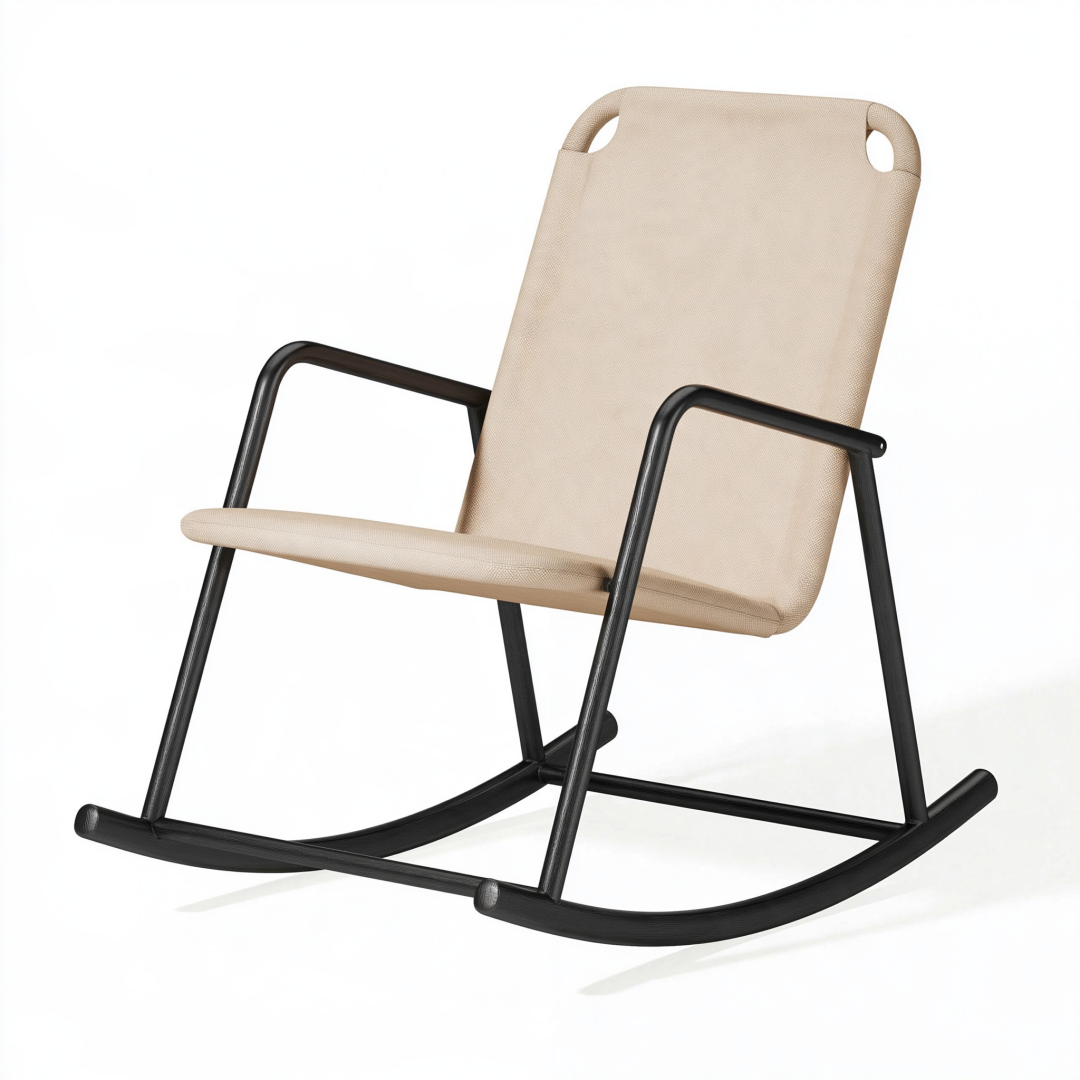 Fauteuil à bascule 68 x 92 x 98 cm en tissu beige et métal noir style contemporain