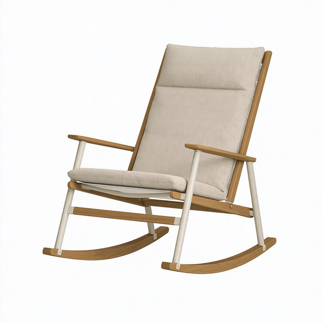 Fauteuil à bascule 100 x 68 x 105 cm bois tissu beige style scandinave