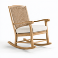 Fauteuil à bascule 68 x 95 x 105 cm en bois naturel et fibres tressées avec coussin écru style scandinave
