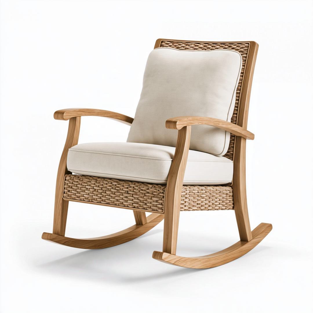 Fauteuil à bascule 92 x 68 x 105 cm en bois et rotin beige style naturel