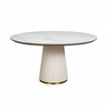 Table à manger ronde diamètre 120 cm effet marbre blanc pied cannelé moderne