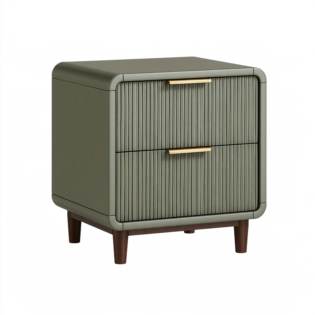 Table de chevet 50 x 40 x 60 cm vert olive en bois avec 2 tiroirs style contemporain