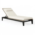 Chaise longue de jardin 200 x 70 cm en métal noir et fibre tressée beige avec dossier réglable