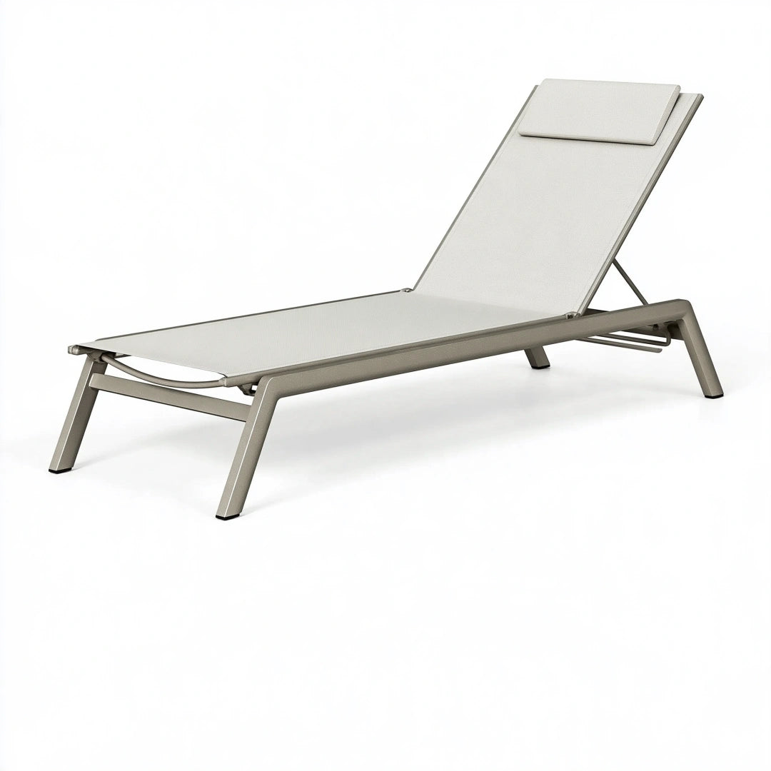 Bain de soleil 200 x 70 cm en aluminium taupe avec dossier réglable pour extérieur