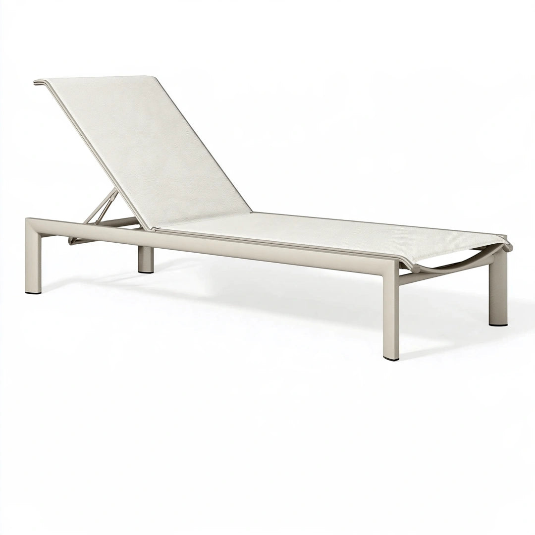 Bain de soleil 200 x 70 cm en aluminium beige avec dossier réglable pour extérieur