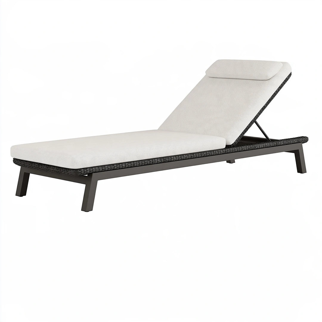 Bain de soleil 200 x 70 cm en résine tressée noire avec coussin beige - dossier réglable extérieur