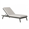 Chaise longue de jardin 200 x 70 cm en aluminium noir et corde grise avec coussins écrus dossier inclinable