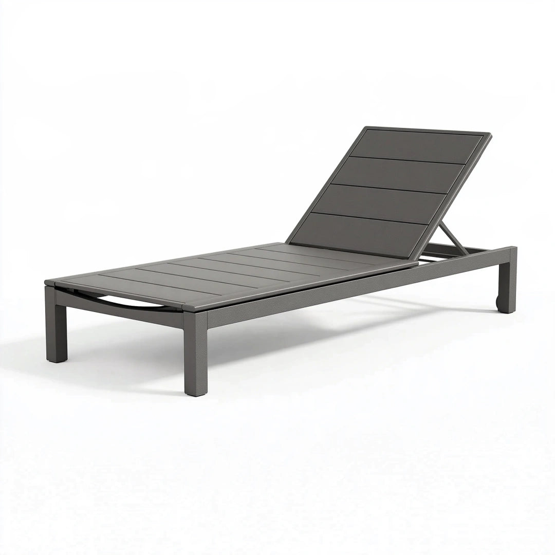Bain de soleil 200 x 65 cm en aluminium gris anthracite à dossier réglable pour extérieur
