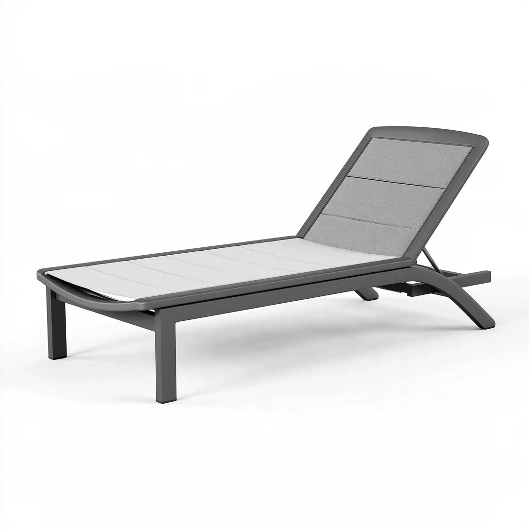 Chaise longue 190 x 65 cm en aluminium gris avec dossier réglable pour extérieur